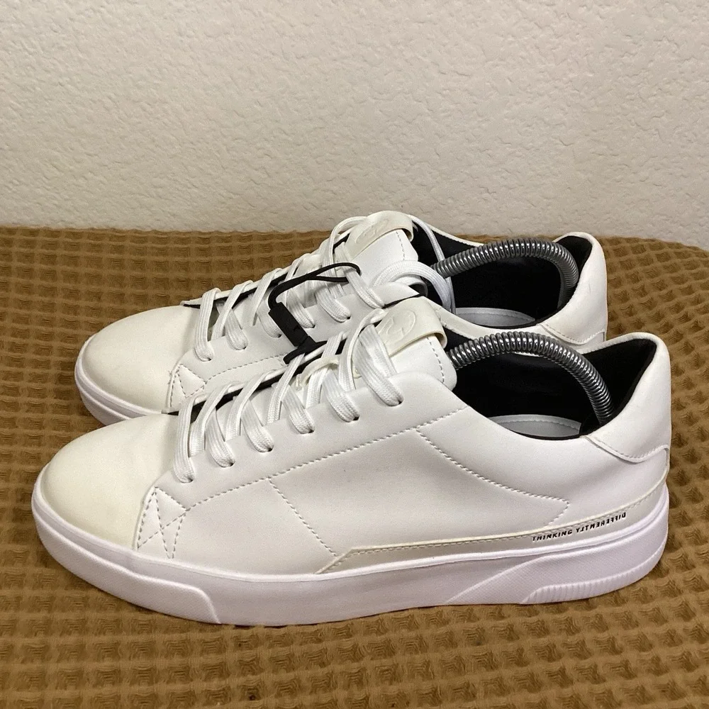 NEW Pull & Bear Men's Size 10 White Leather Sneakers Casual Lace Up